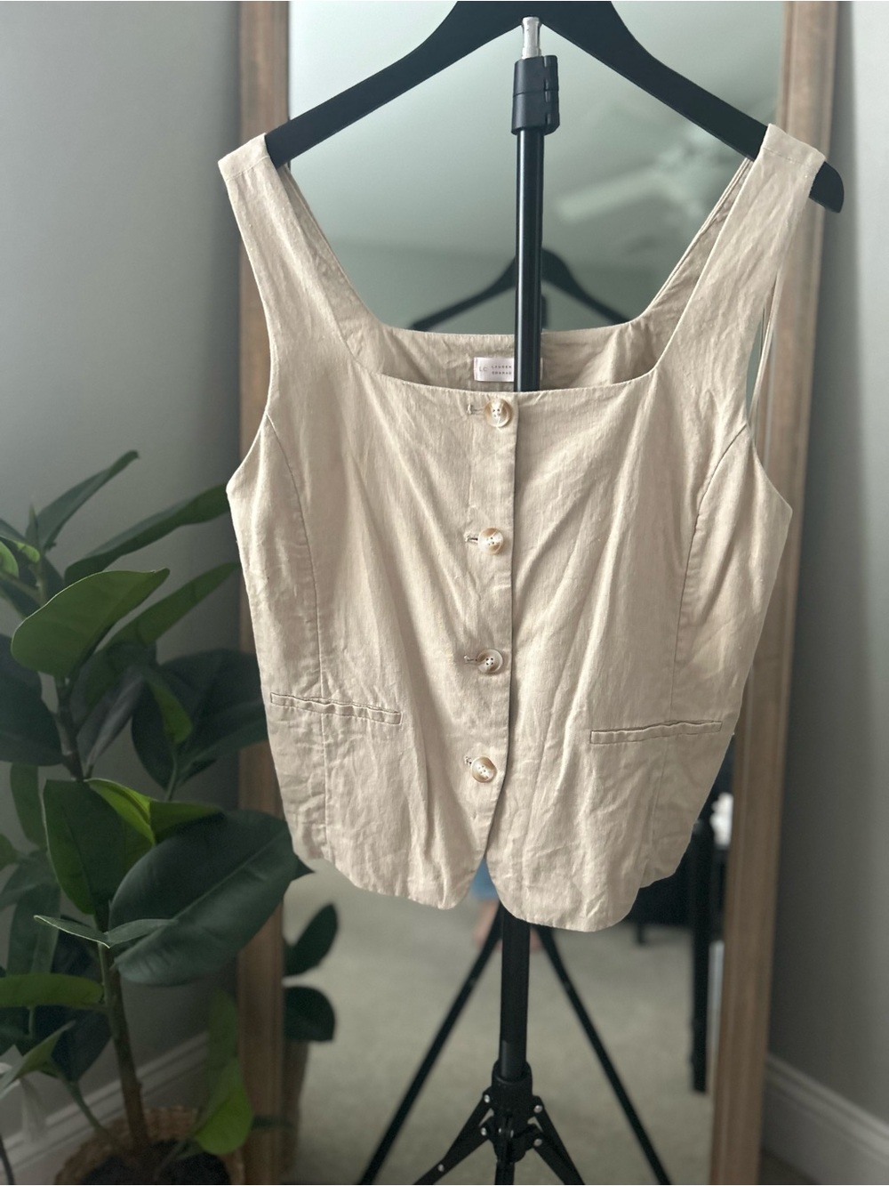 LC Lauren Conrad Cream Button-Front Linen Blend Camisole